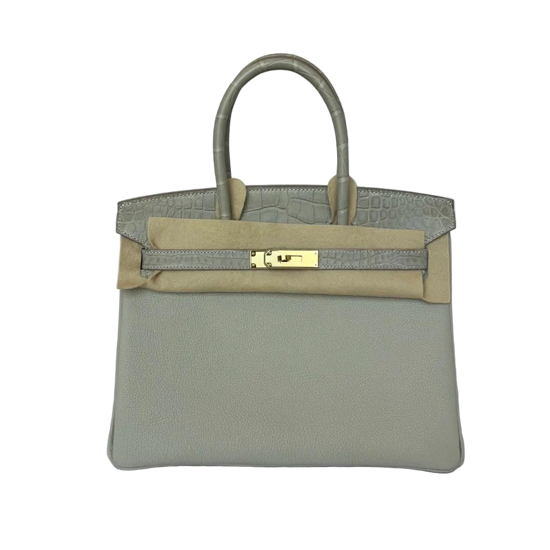 Hermes Gris Perle GHW Birkin 30 Touch Togo /Alli Missi Mat Bag, 30