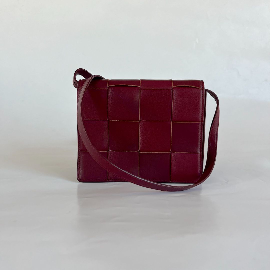 Bottega Veneta Burgundy Leather Mini Cassette Crossbody Bag