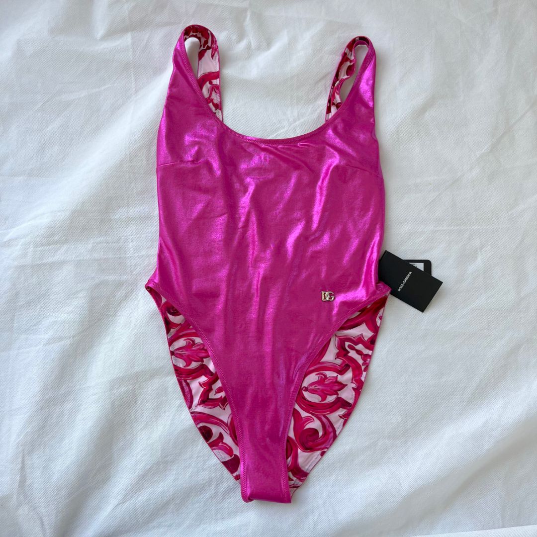Dolce & Gabbana high-shine one-piece swimsuit