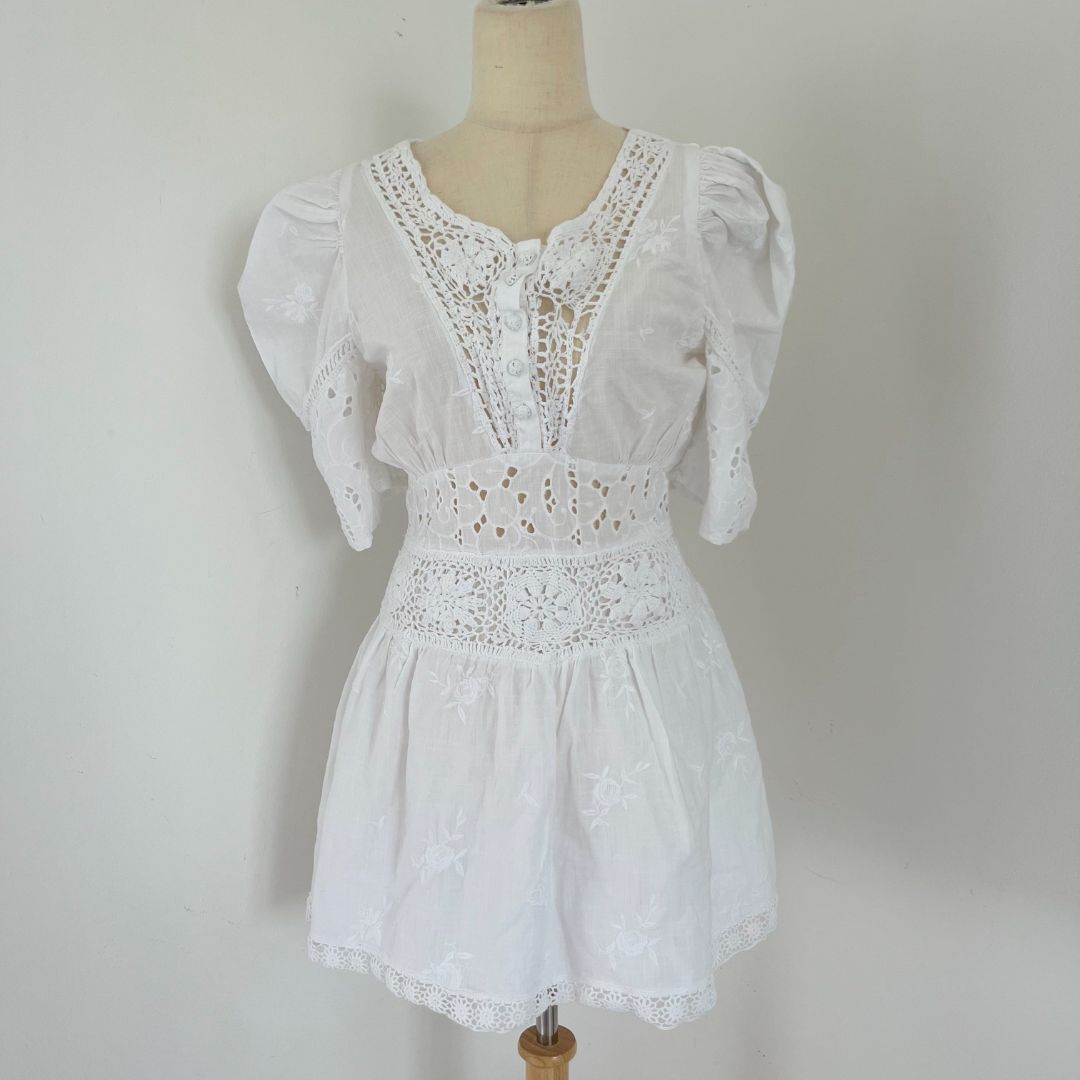 LoveShackFancy white embroidered cotton mini dress