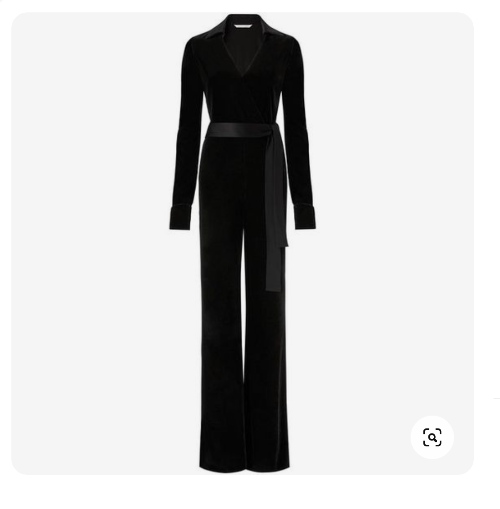 Diane von Fürstenberg Black Velvet Wrap Jumpsuit