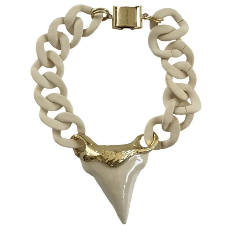 Zimmermann Chunky chain shark tooth beige and gold chocker necklace