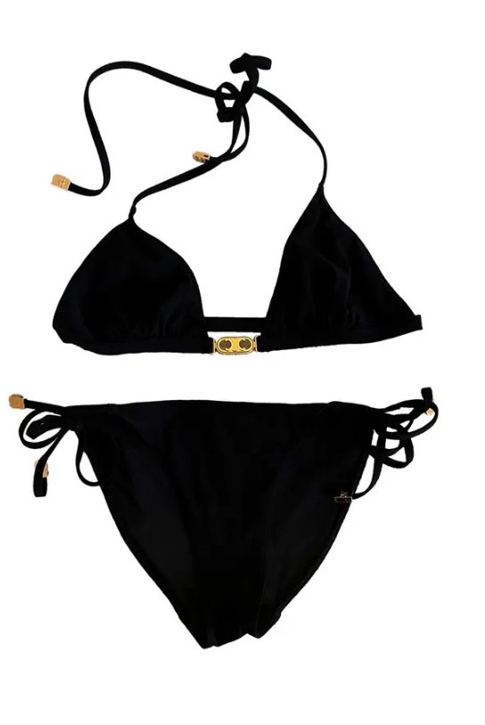 Celine two piece black bikini with triomphe logo detail Size small