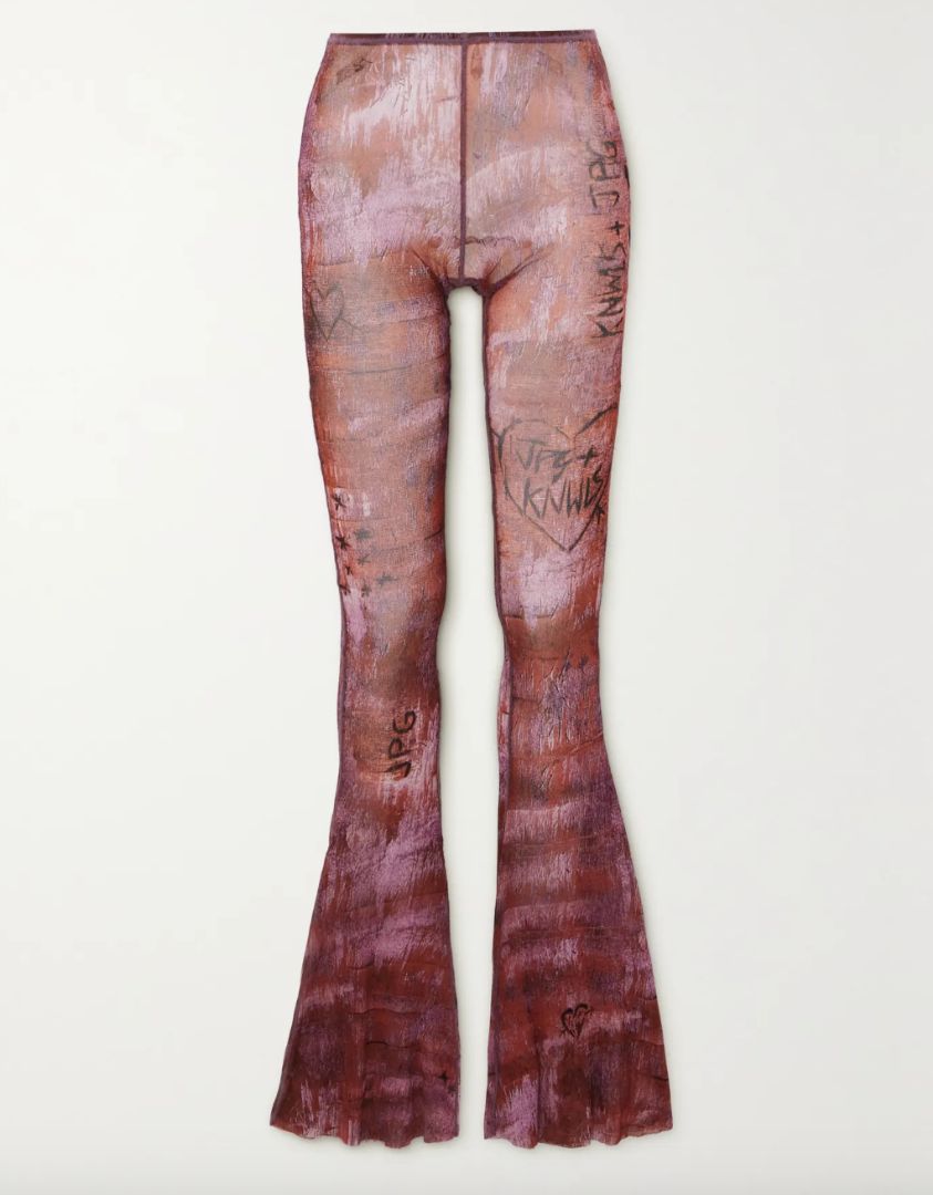 Jean Paul Gaultier + KNWLS printed mesh flared pants