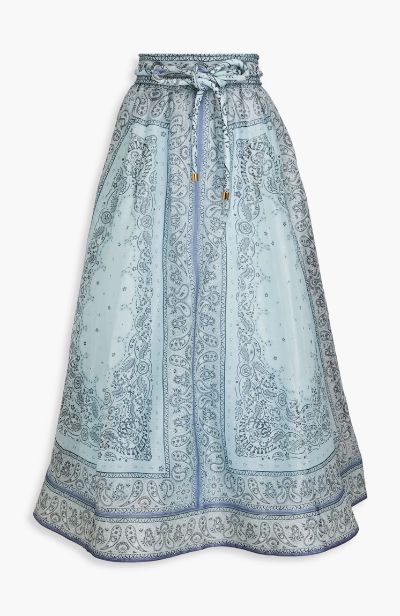 Zimmermann Blue Paisley-print Linen And Silk-blend Gauze Maxi Skirt