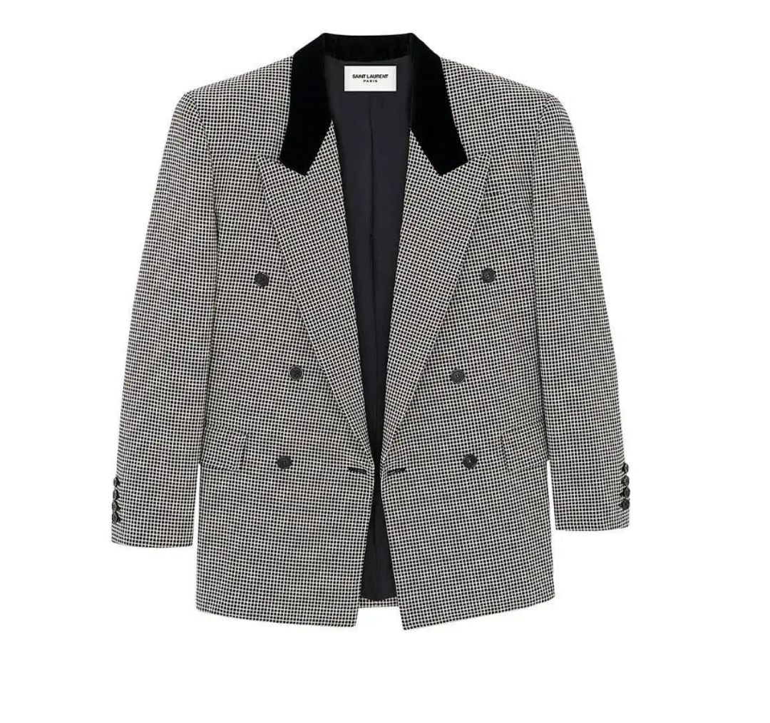 Saint Laurent Overized Jacket in Check Wool In Grey