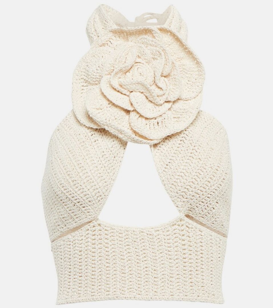 Magda Butrym beige crochet floral bra