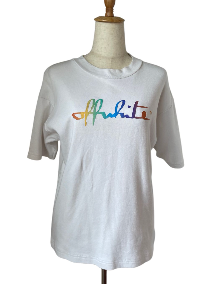 Off-White white t shirt with rainbow logo