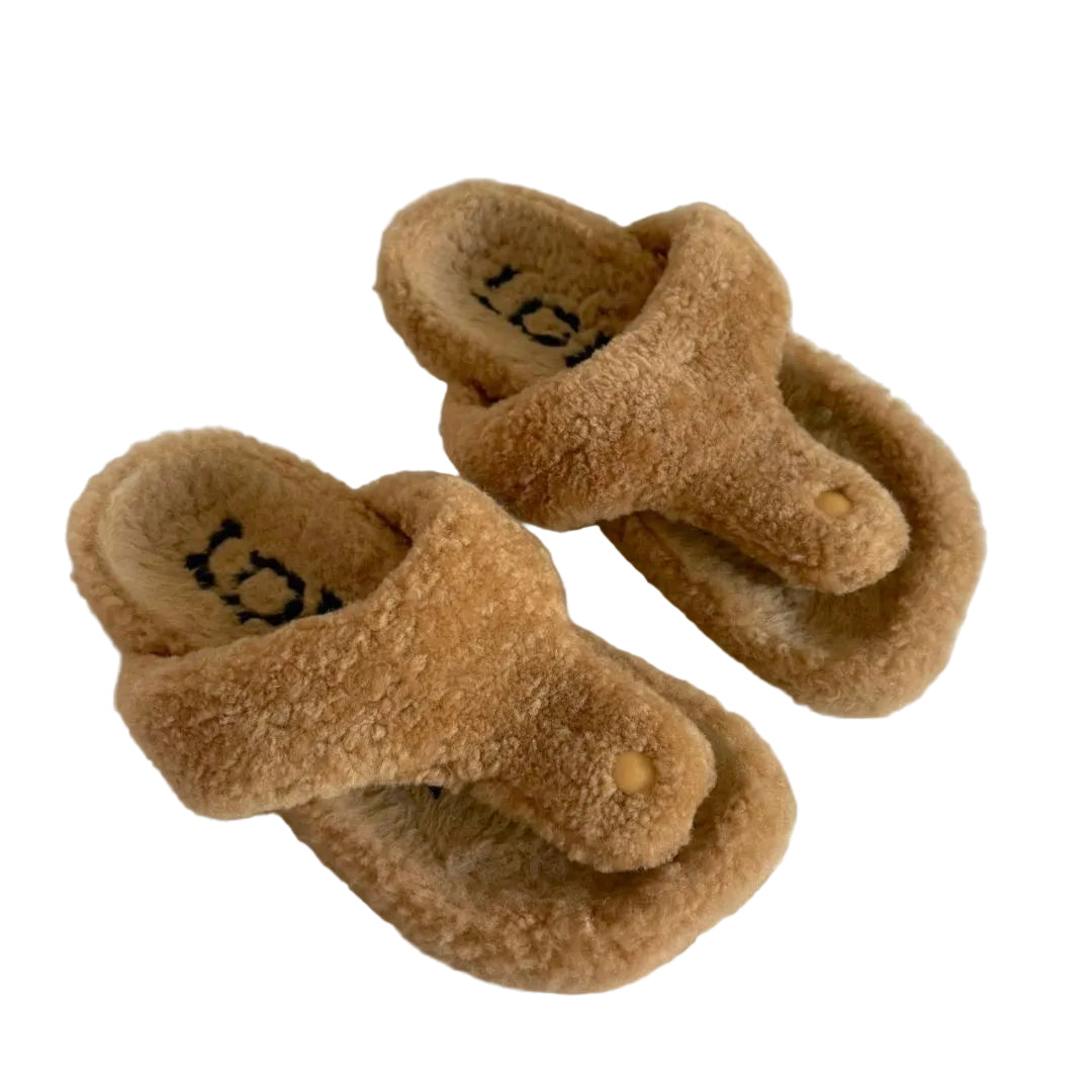 Loewe Ease Toe Post Sandals brown shearling, size 38