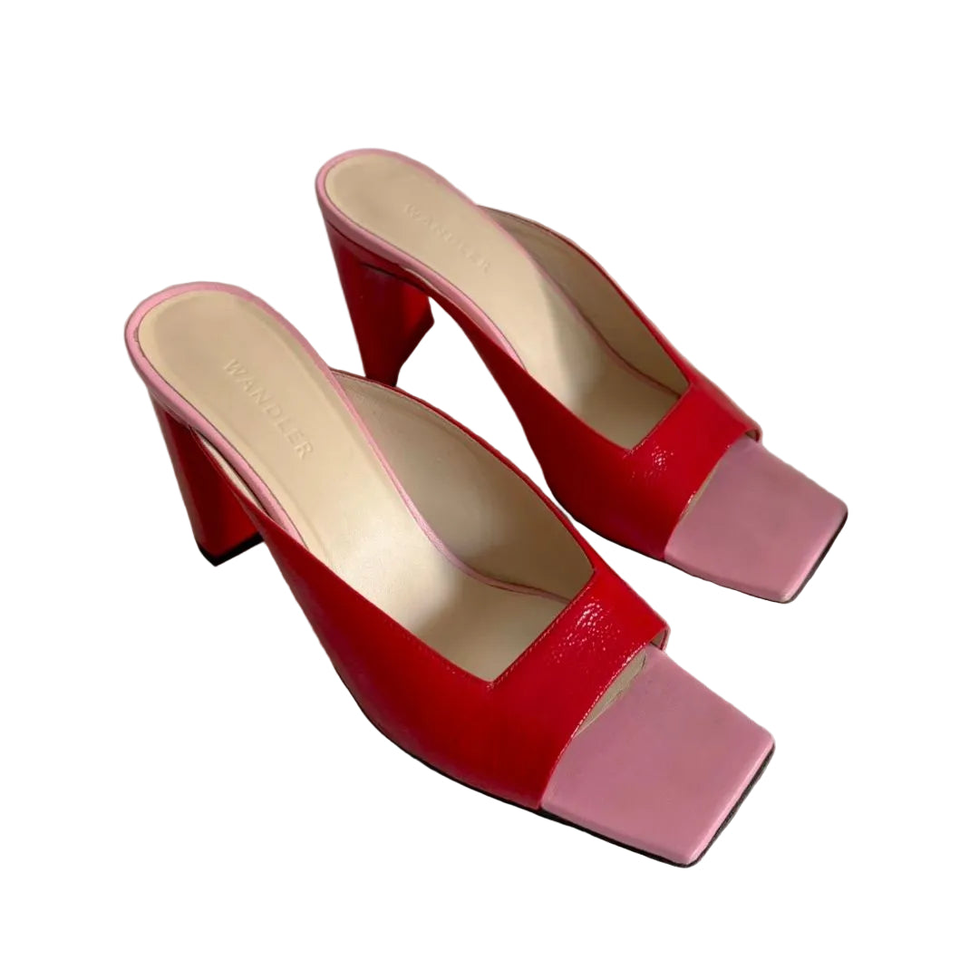 Wandler pink and red bicolor square toe mule sandals, size 39