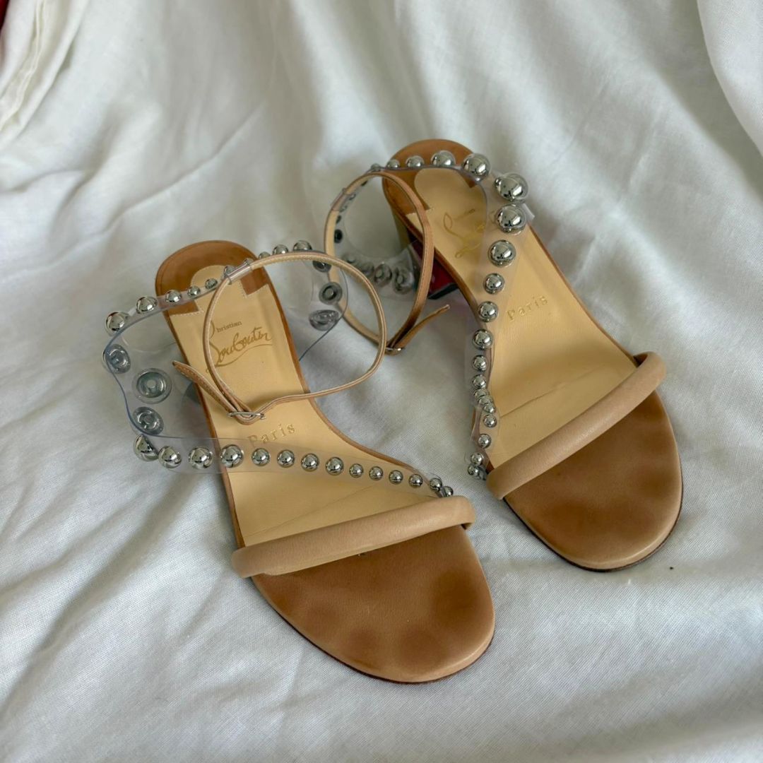Christian Louboutin Corinetta 100 nude patent pvc sandals