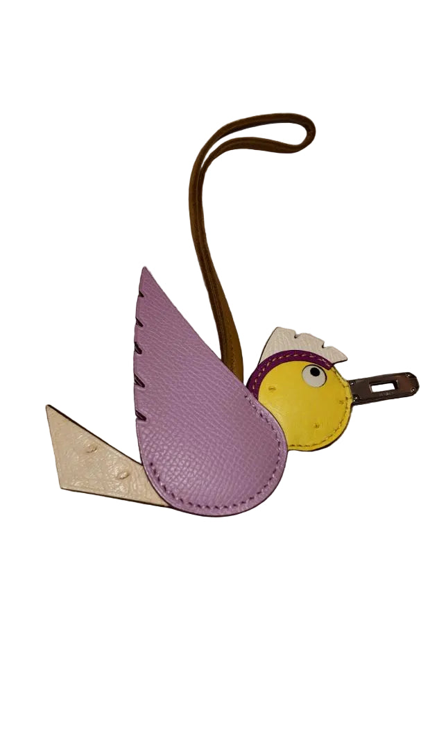 Hermès Ostrich Epsom Swift Birdy Bag Charm Mauve Sylvestre Nata Jaune Citron Magnolia Sesame