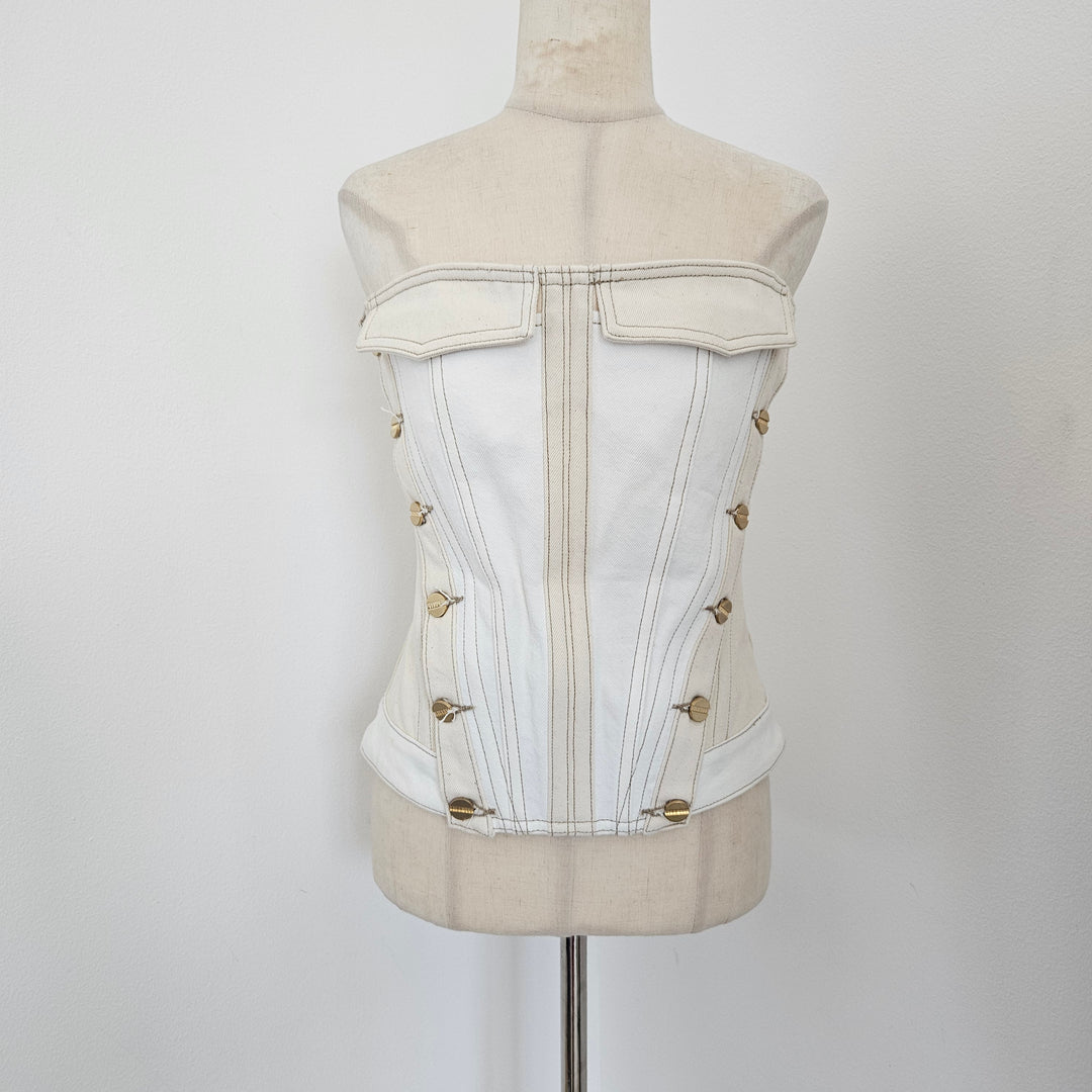 Dion Lee Beige and White Denim Corset Top