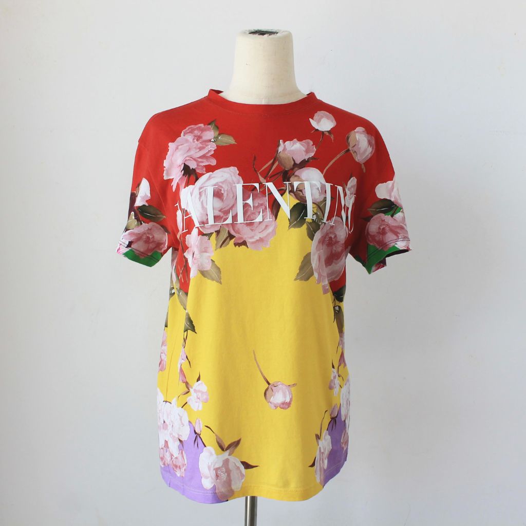 Valentino flying flowers printed cotton t shirt