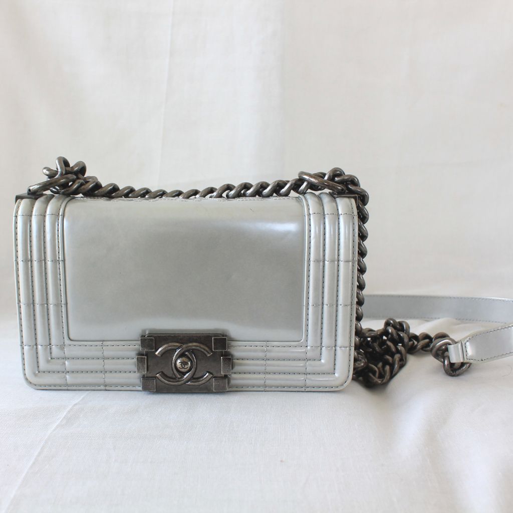 Chanel Silver Glazed Calfskin RHW Small Le Boy Bag