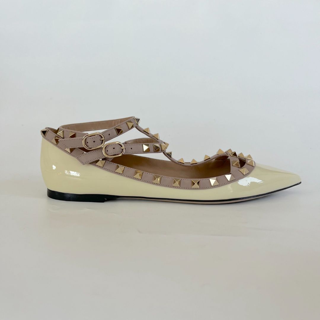 Valentino cream patent leather rocketed cage pointed toe flats, 40