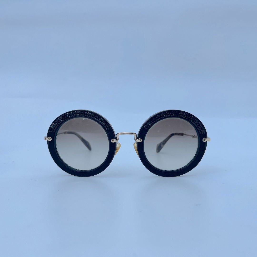 Miu Mi black rounded crystal studded sunglasses