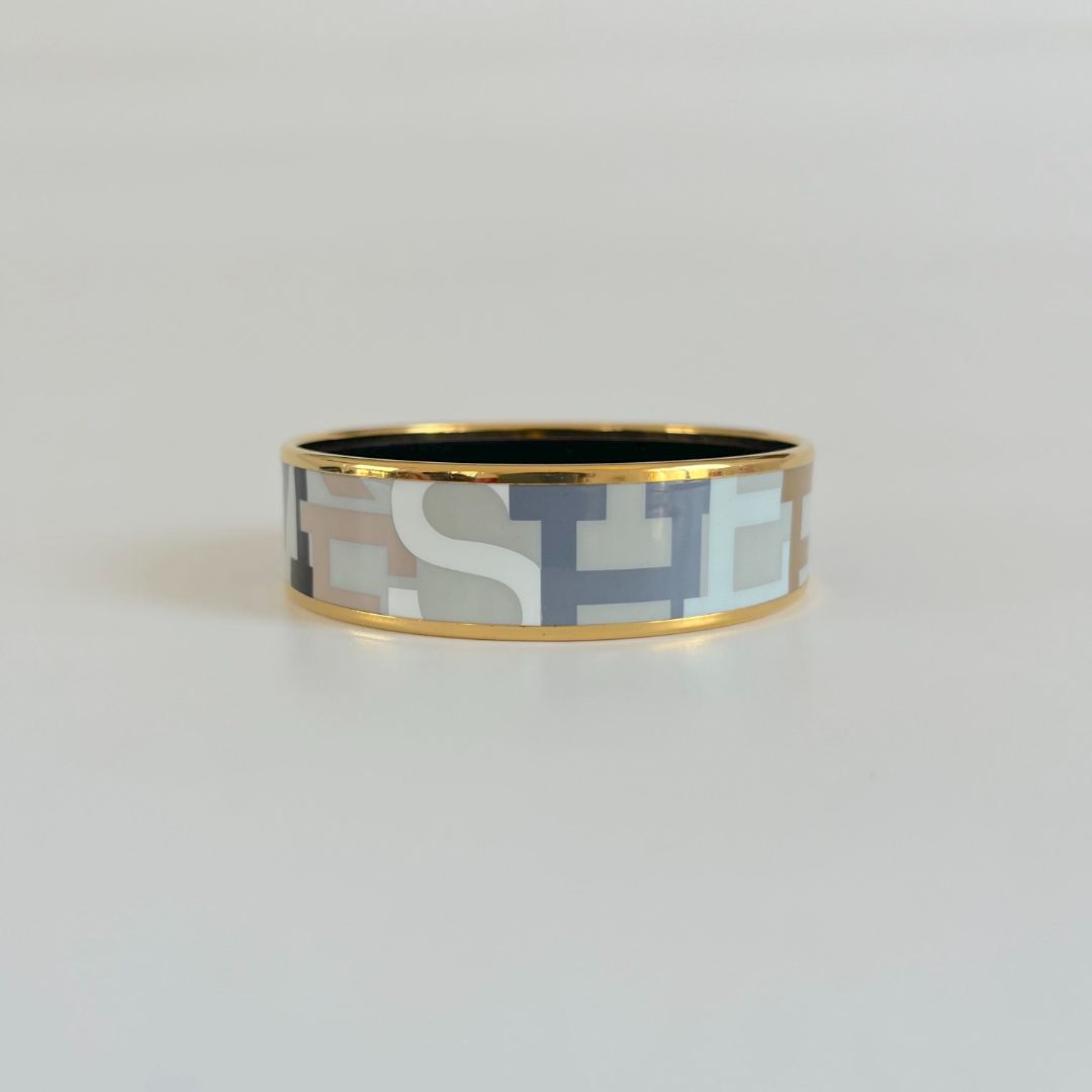 Hermès grey enamel HERMES print bangle bracelet