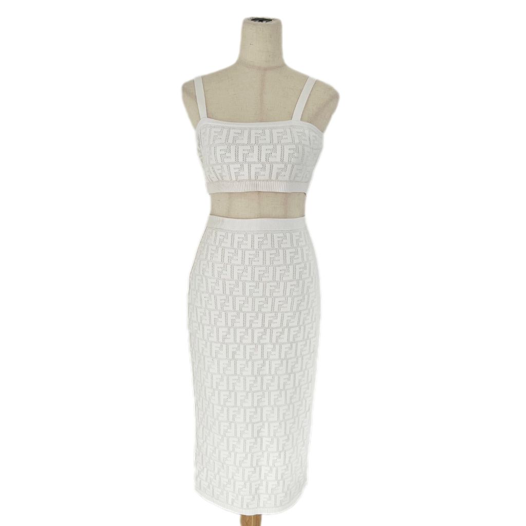 Fendi FF-logo jacquard crop top and midi skirt