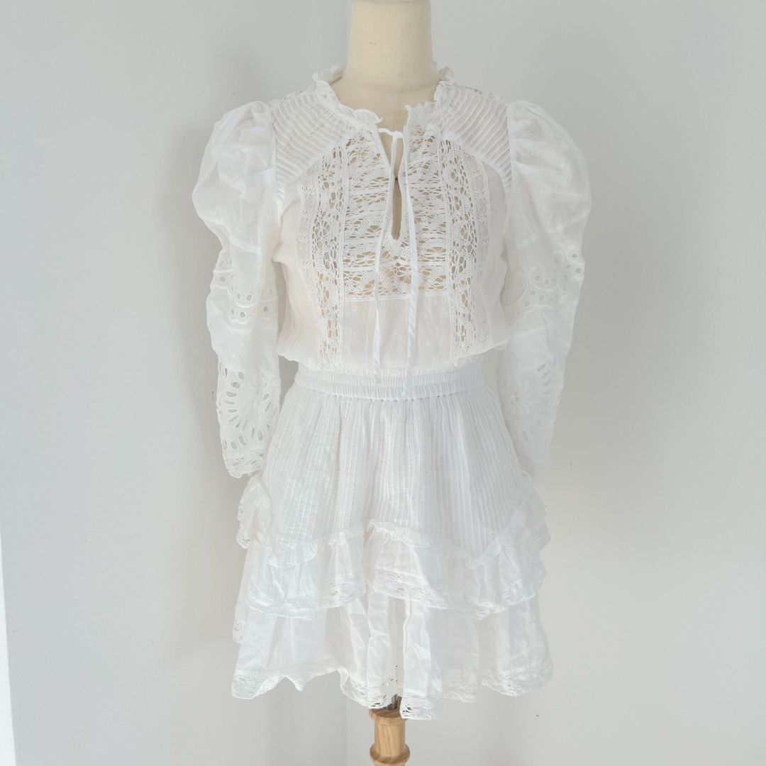 LoveShackFancy White Embroidered Mini Dress