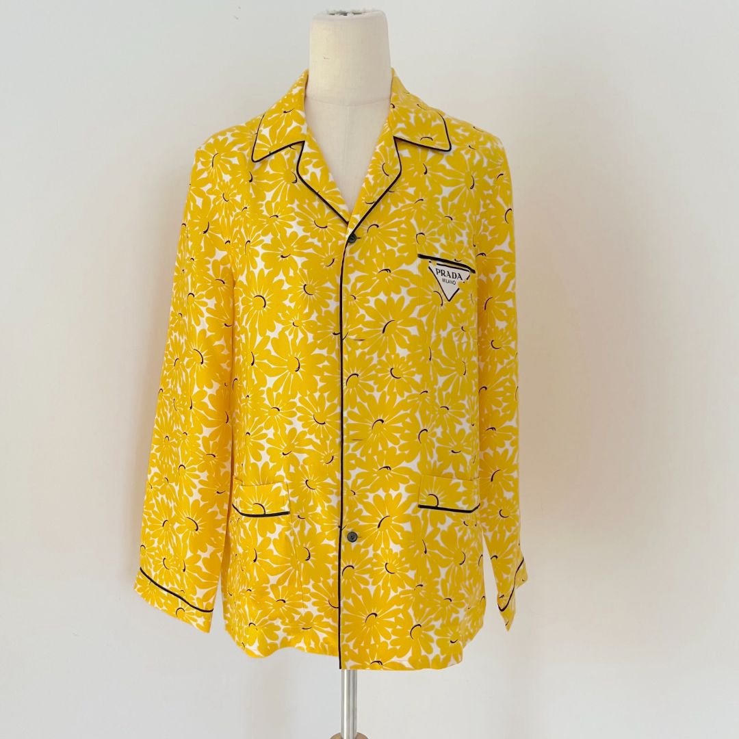 Prada silk yellow printed pajama set