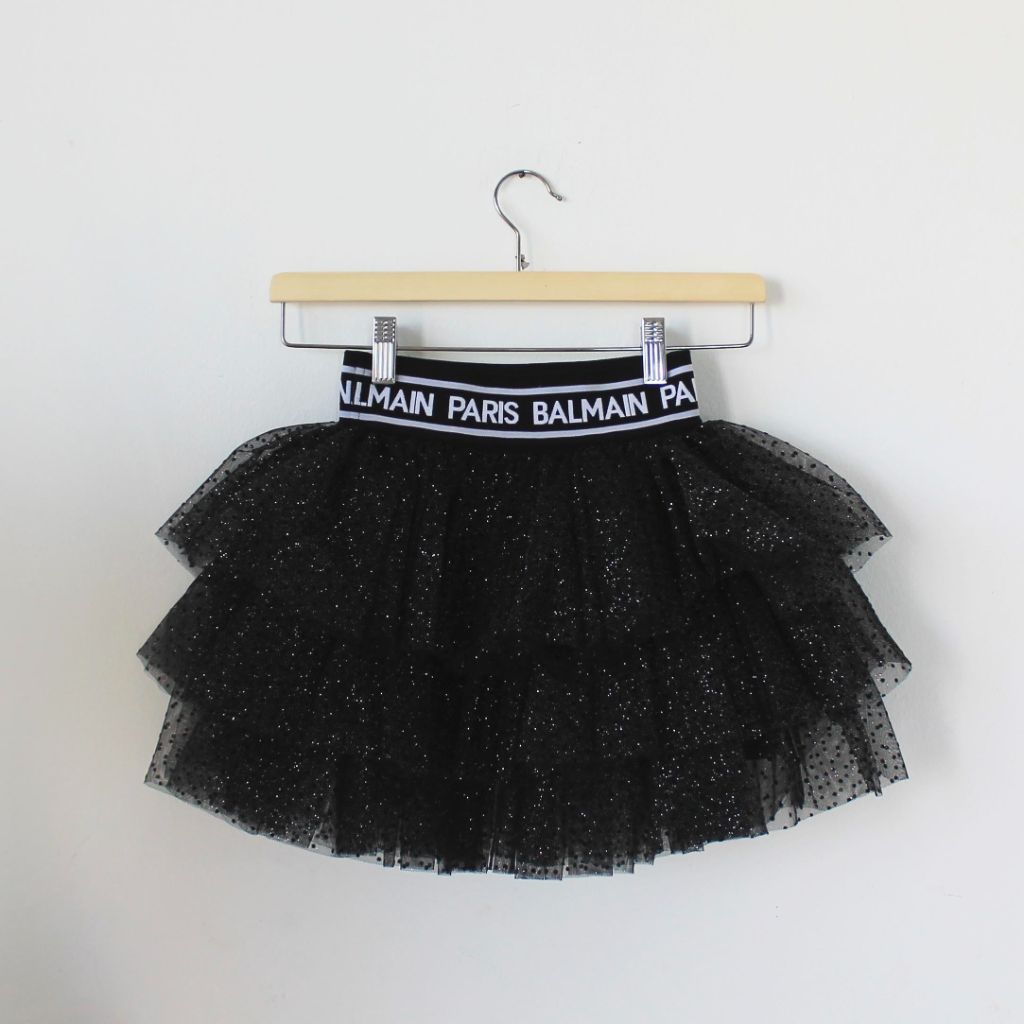 Balmain Glitter Tiered Tulle Skirt, size 6A girls