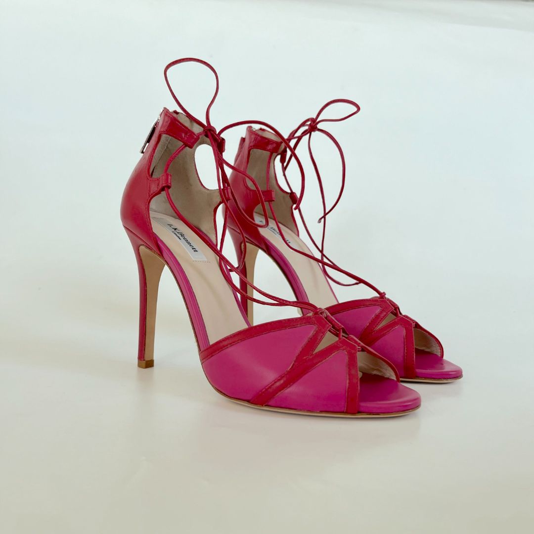 LK Bennett pink and red leather cutout pumps, 39