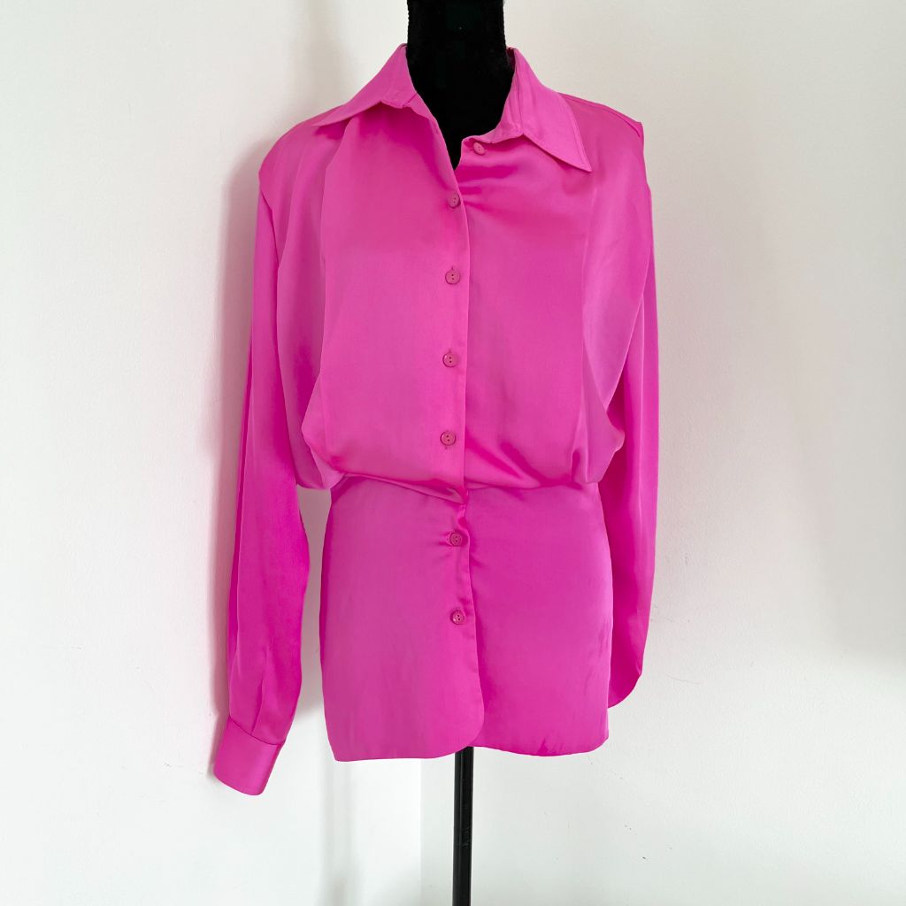 The Attico Pink Button Down Silky Shirt Dress