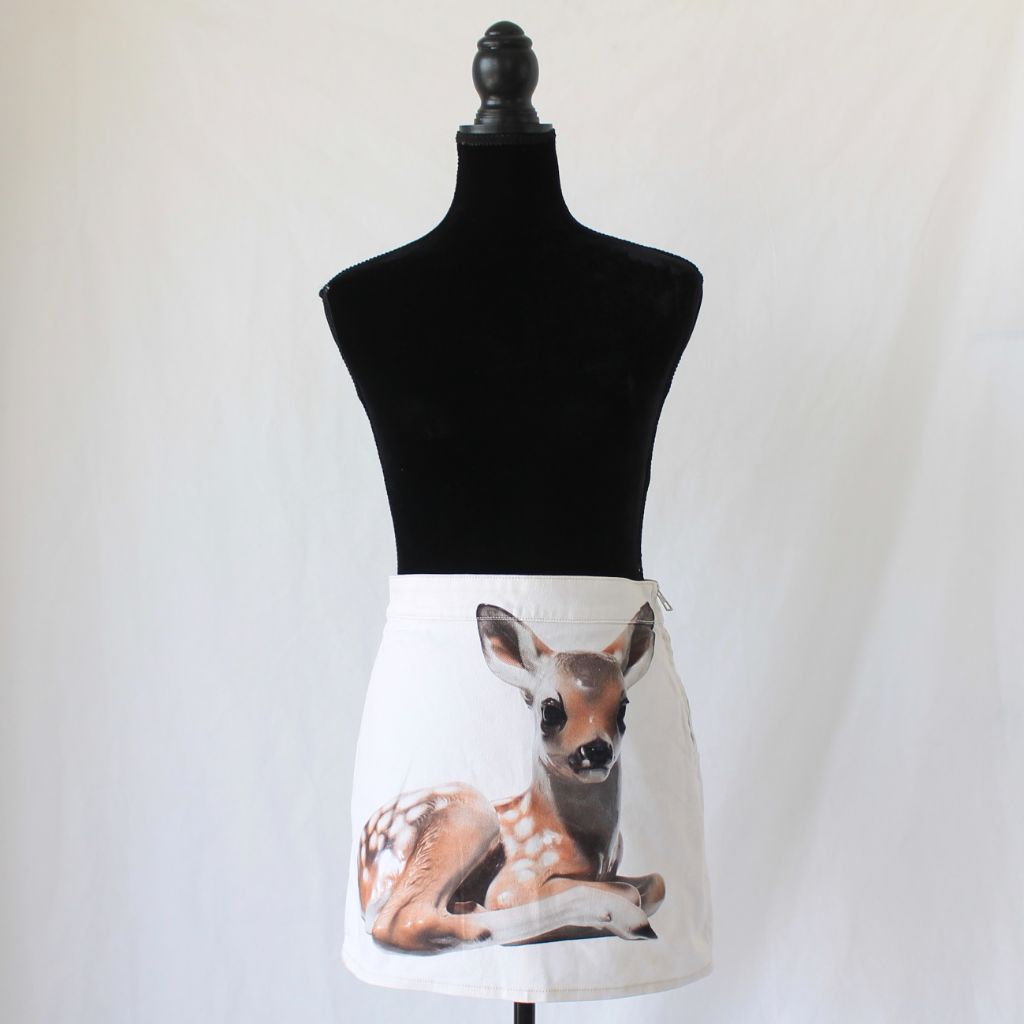 Burberry Deer Print Denim Mini Skirt