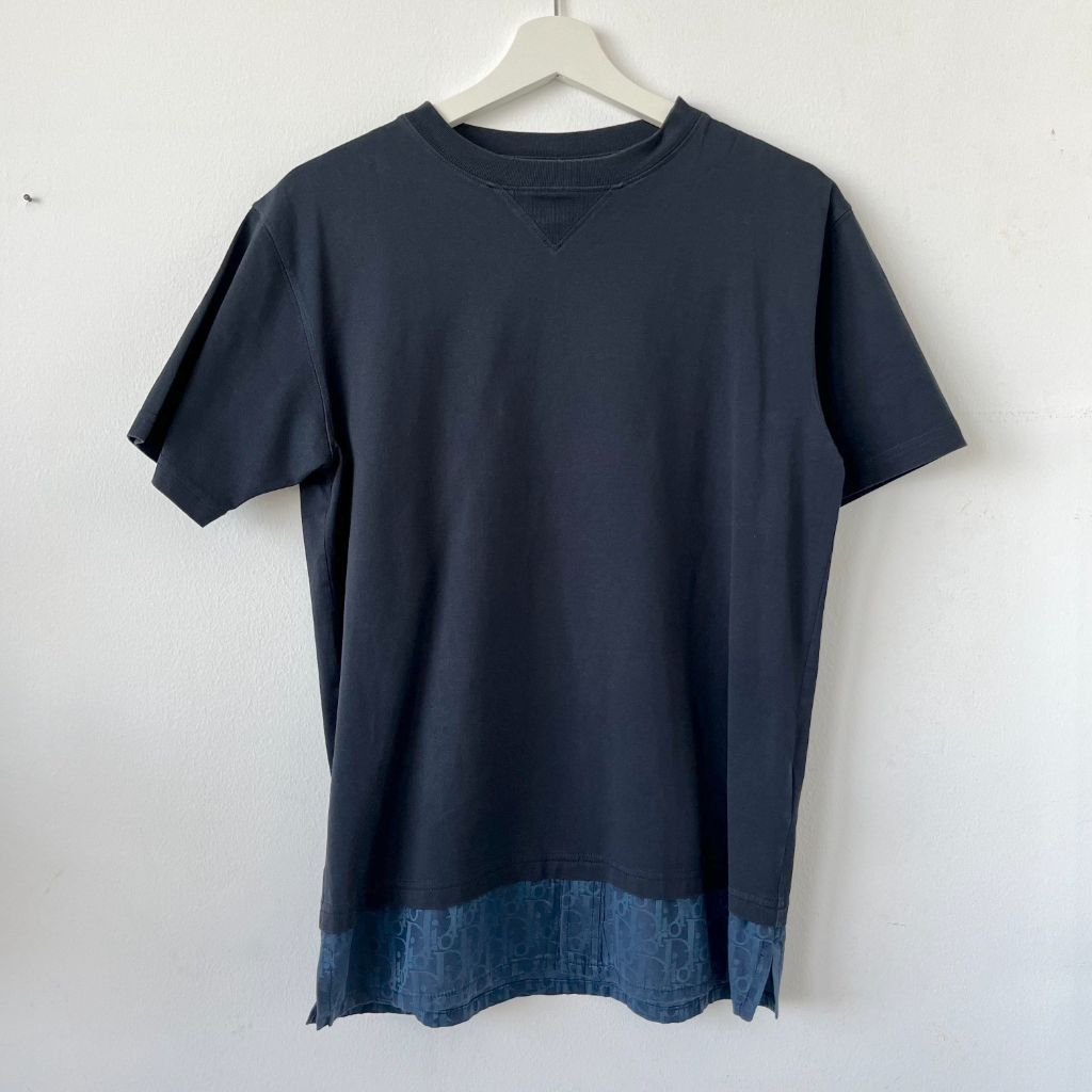 Dior black navy blue men's t shirt with logo printed hem