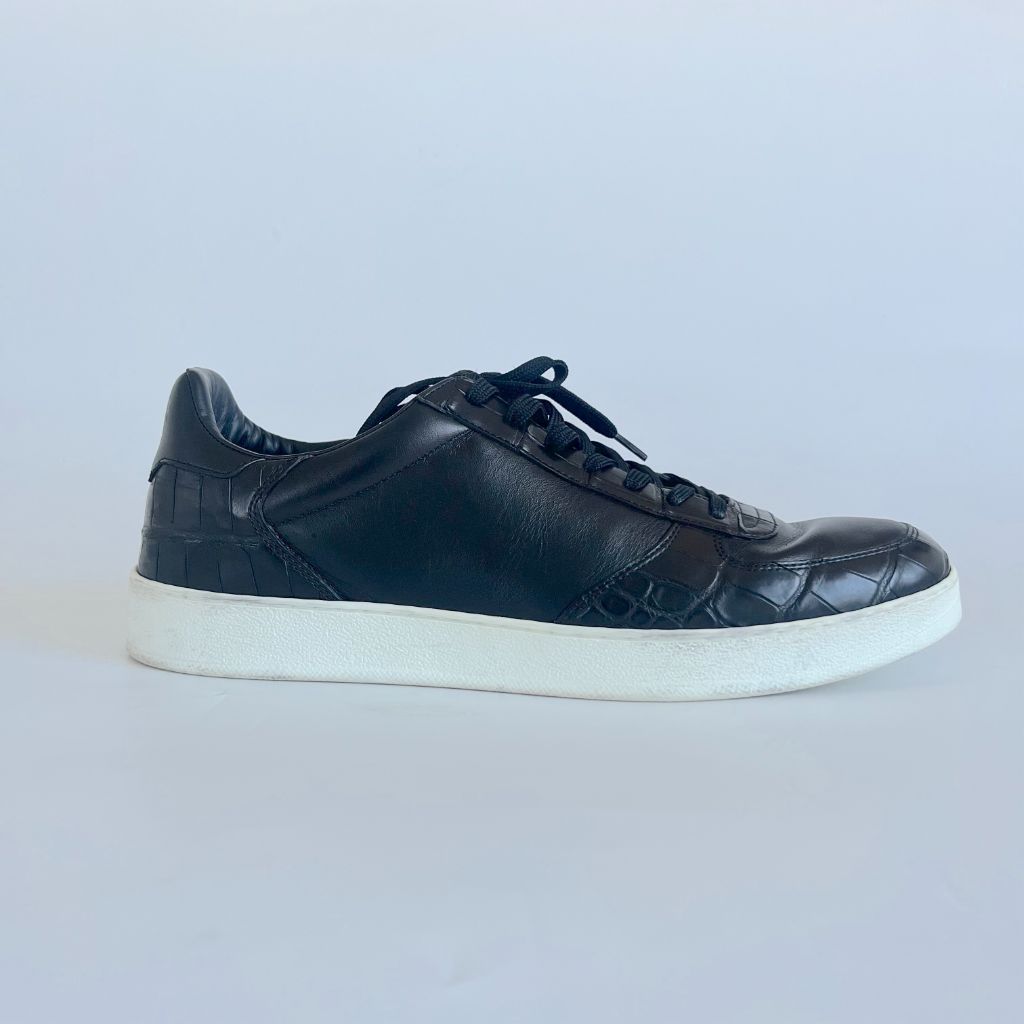 Louis Vuitton black croc embossed leather sneakers, 44.5