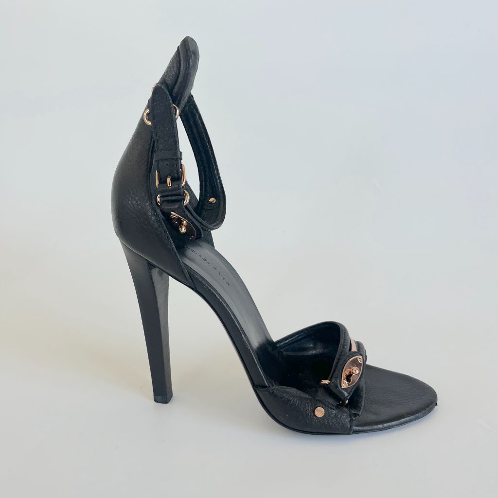 Balenciaga black leather sandal heels, 39