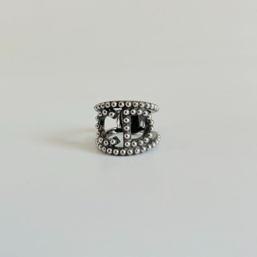 Dior silver CD studded cuff ring