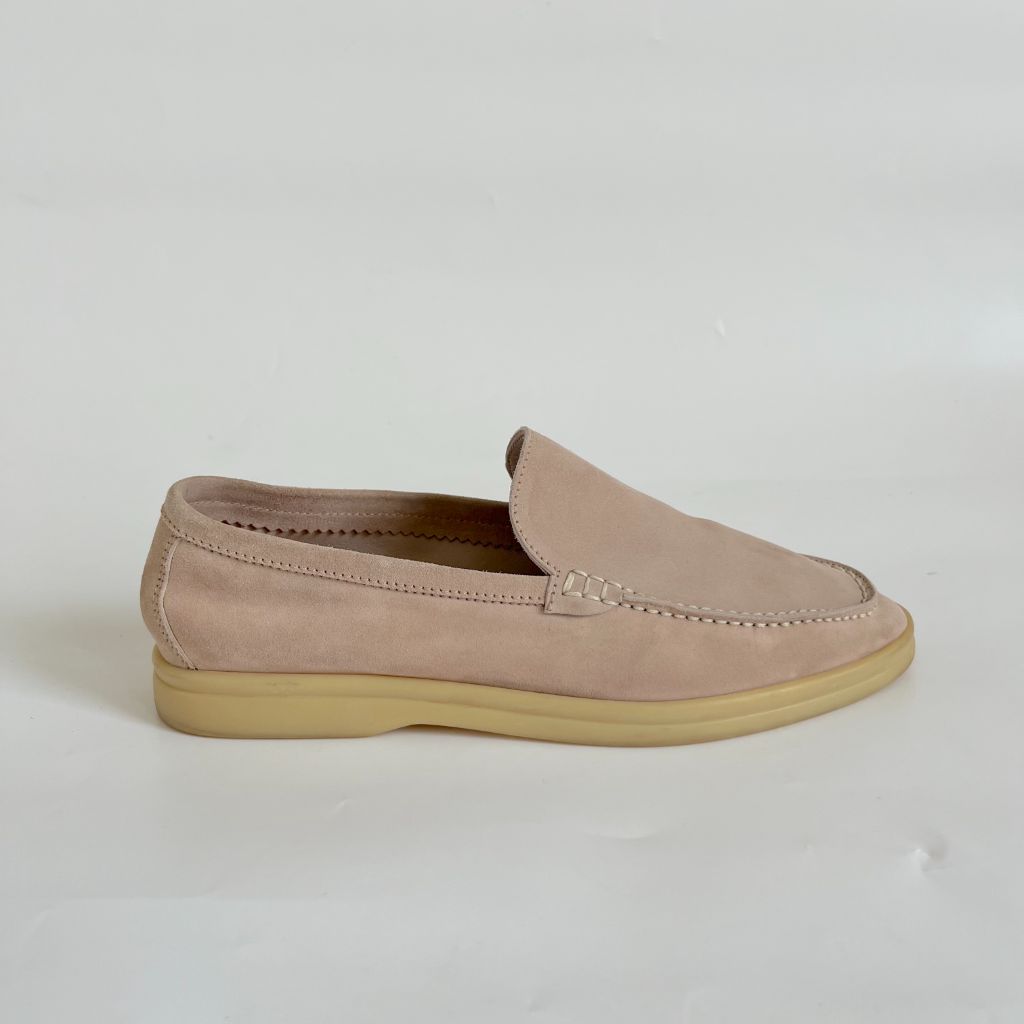Loro Piana Pink Suede Summer Walk Slip On Loafers, 37