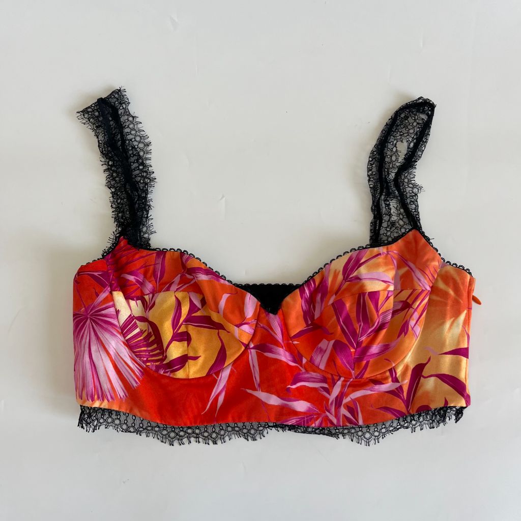Versace Cropped printed silk-satin and lace top