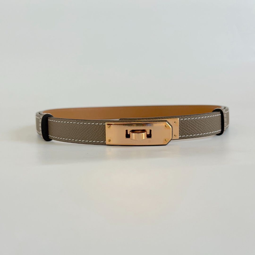 Hermès Etoupe Epsom calfskin with rose gold-plated Kelly buckle