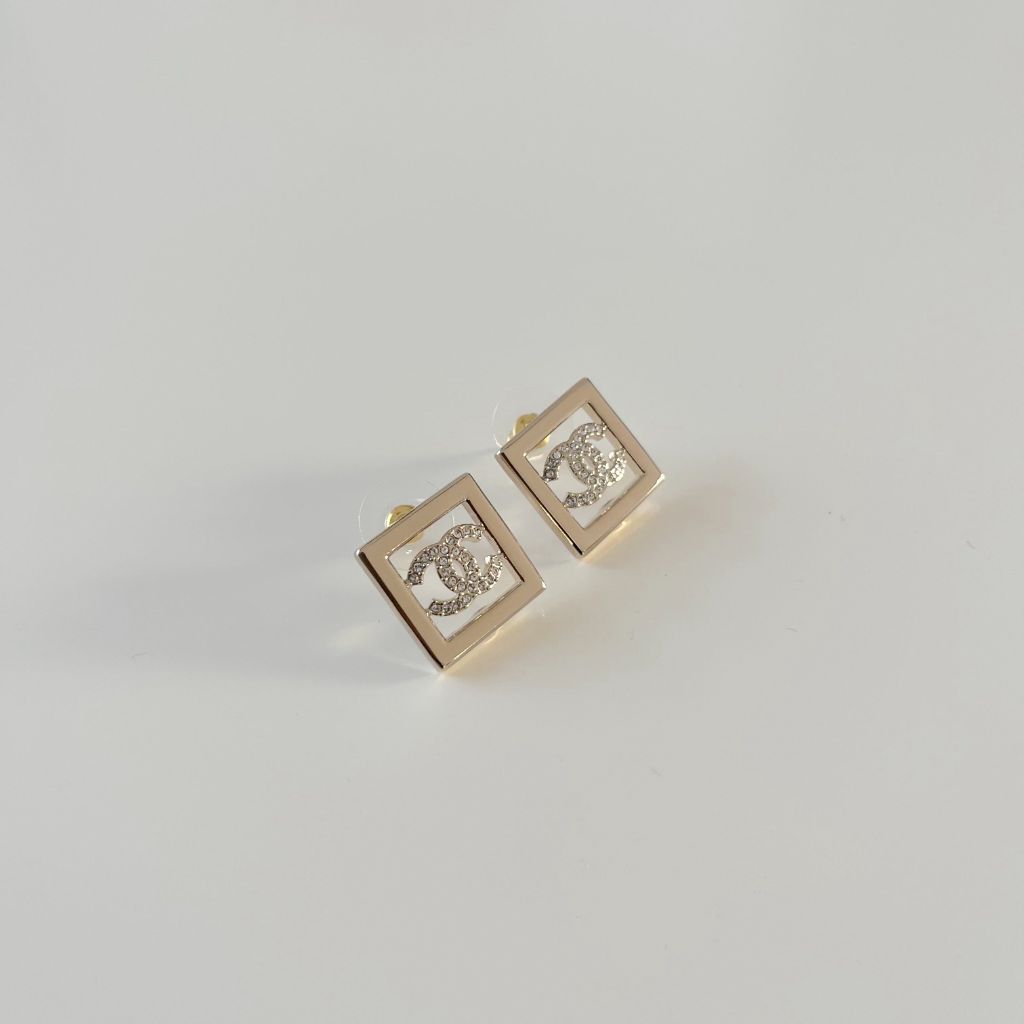 Chanel light gold square stud earrings