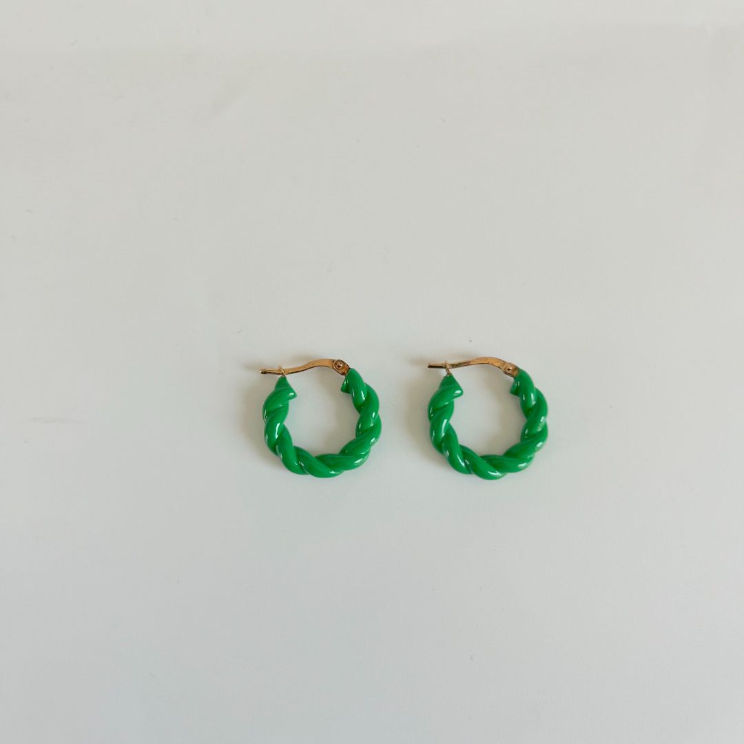 Bottega Veneta Round-twist Detail Hoop Earrings In Verde