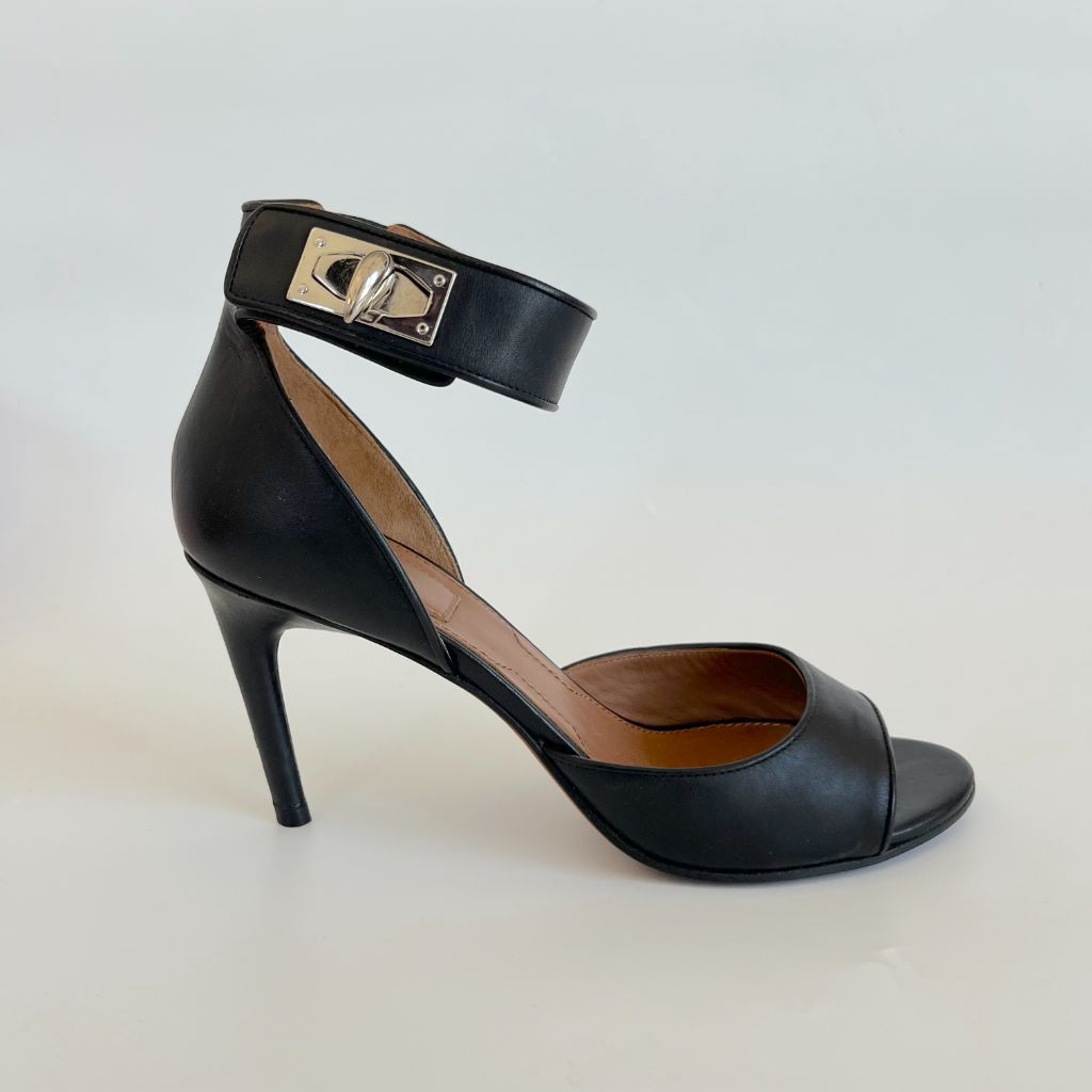 Givenchy Black Leather Shark Tooth Sandals, 36