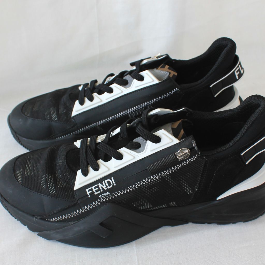Fendi black nylon low top sneakers men, UK10
