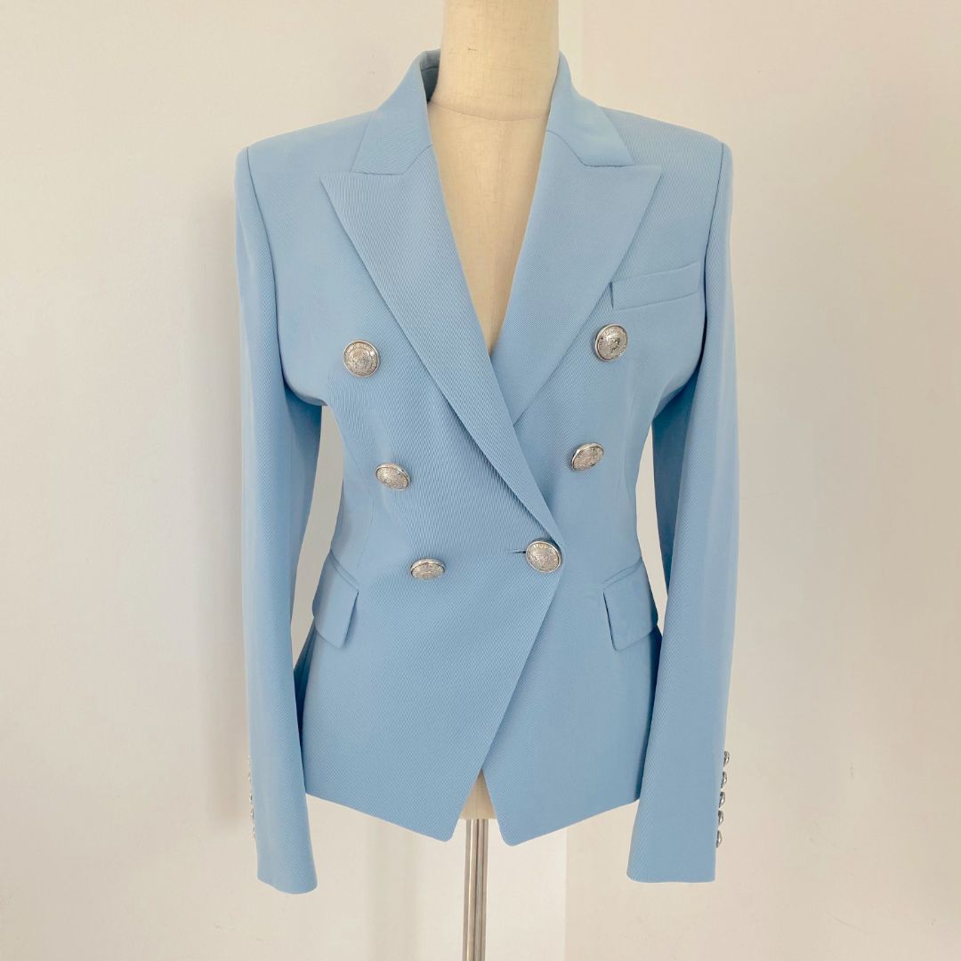 Balmain Wool-twill blue blazer with silver buttons
