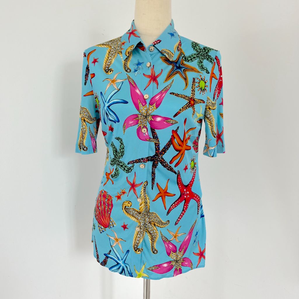 Versace Tresor de la Mer Print Sea starfish Jersey Blouse