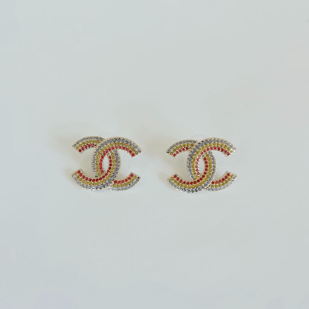 Chanel large cc large earrings with red, yellow , blue crystals