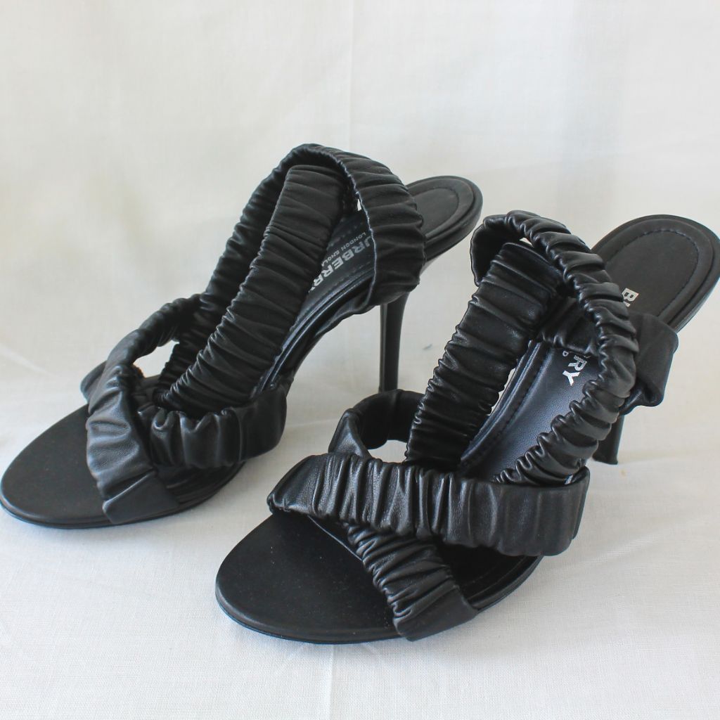 Burberry strappy sandal heels with ruched leather straps, 38