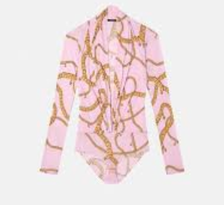 Versace Plunge Chain Link Print Pink Bodysuit