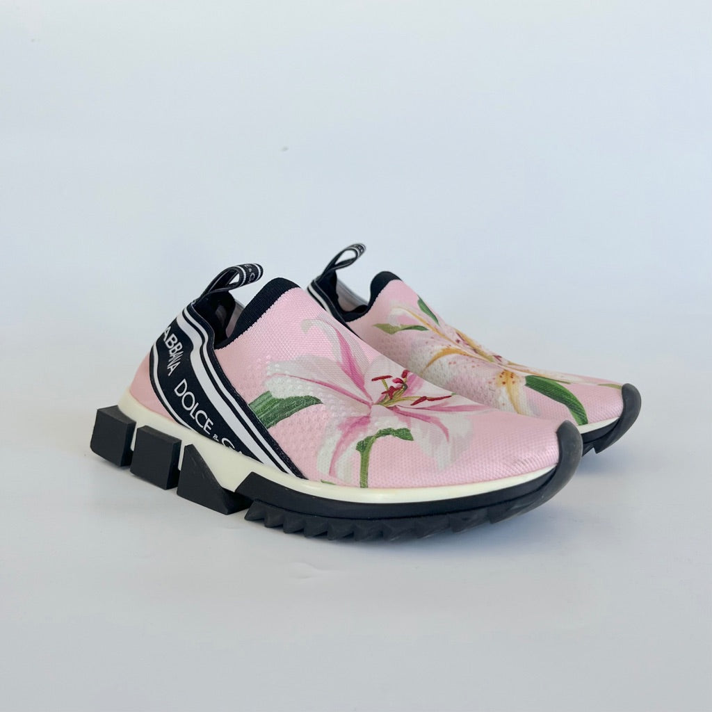 Dolce & Gabbana Pink Floral Stretch Fabric Sorrento Slip-On Sneakers, 38.5