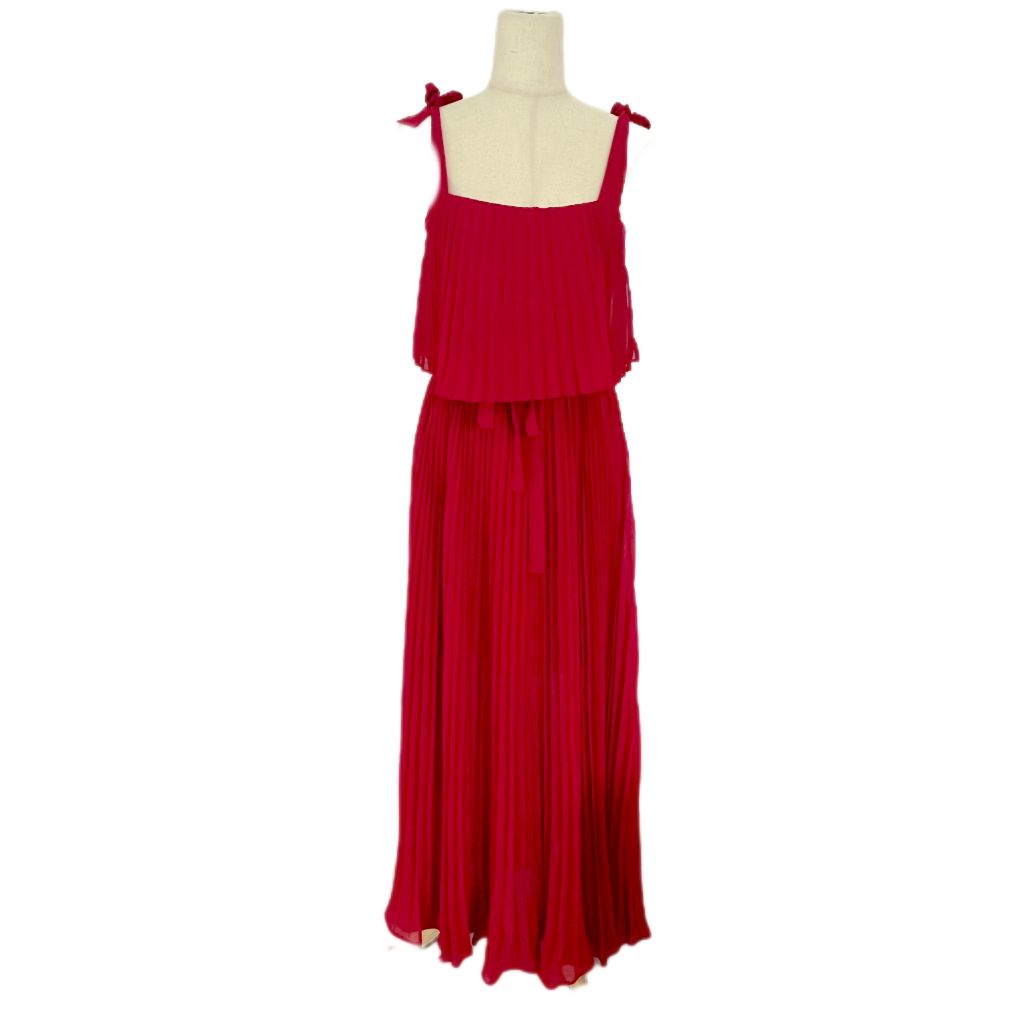 Tara Jarmon red pleated maxi dress with tie up straps