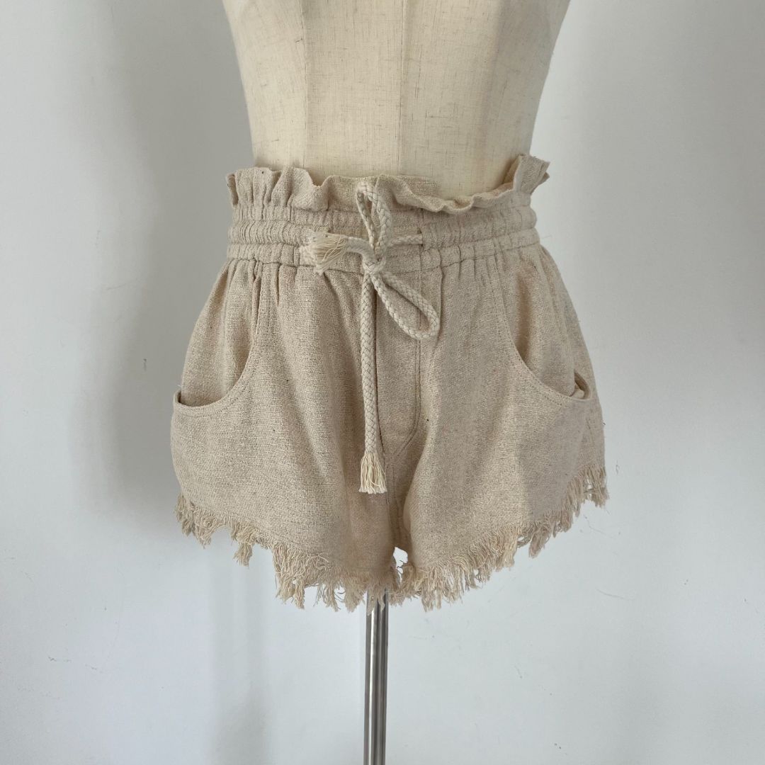 Isabel Marant tecoyo beige fringe shorts
