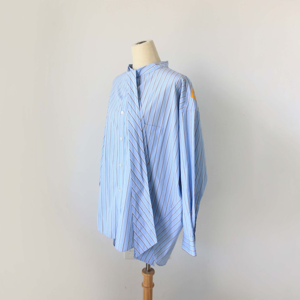 Balenciaga stripe oversized shirt with yellow logo