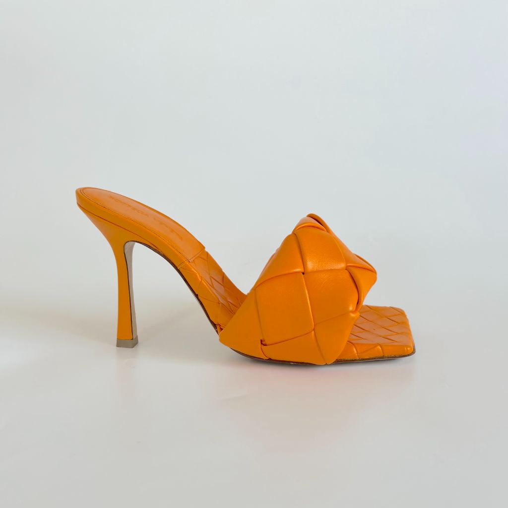 Bottega Veneta Orange Quilted Leather Lido Slide Sandals, 38